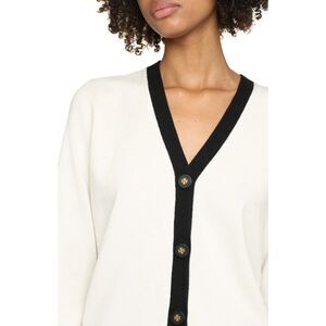 Tory Burch 100% Cashmere XS Cardigan Ivory Black Logo Button Sweater